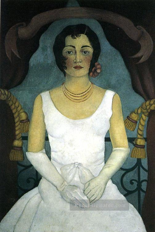 Porträt einer Frau im weißen Feminismus Frida Kahlo Ölgemälde